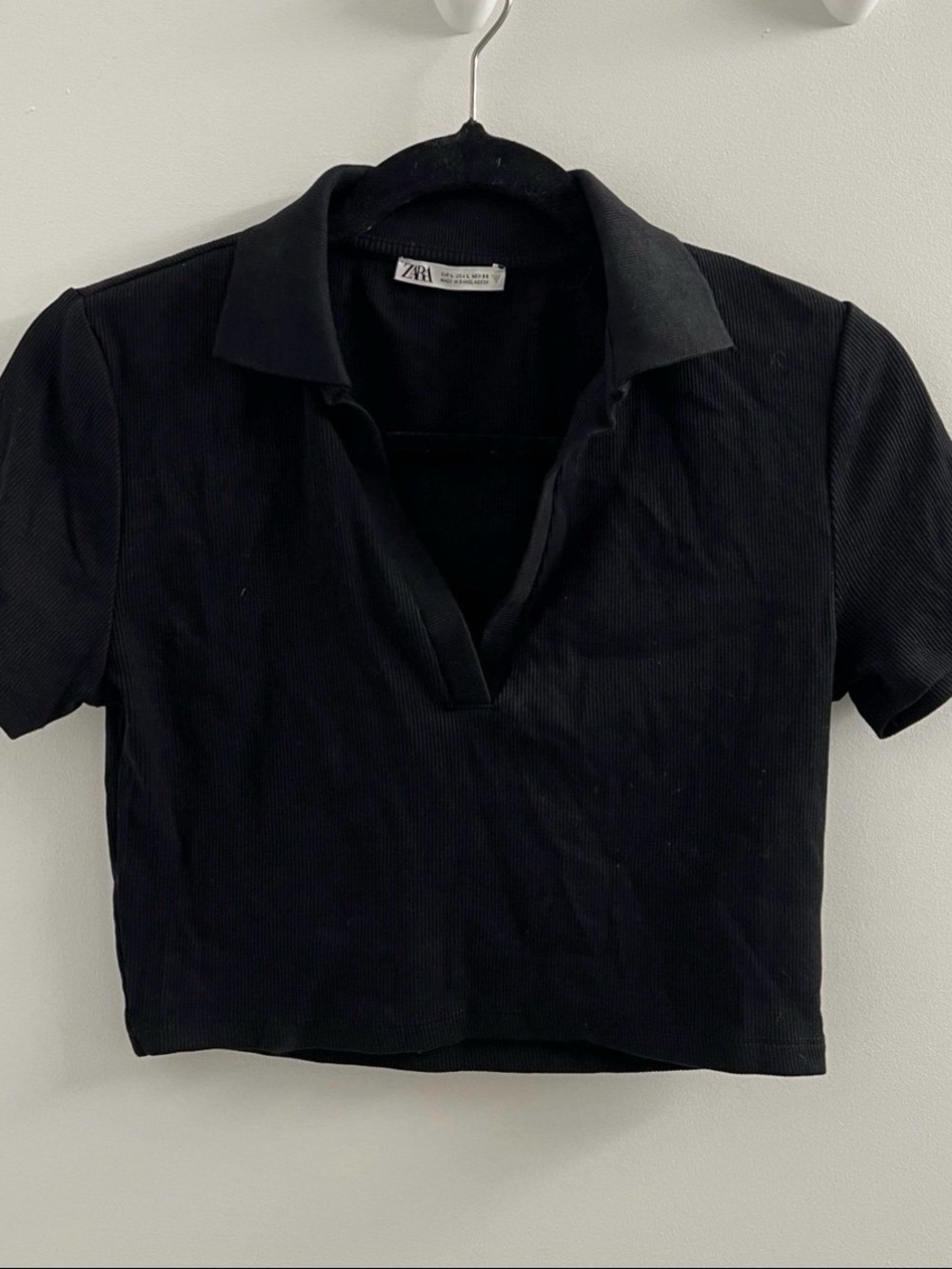ZARA Black Ribbed Polo Crop Top
